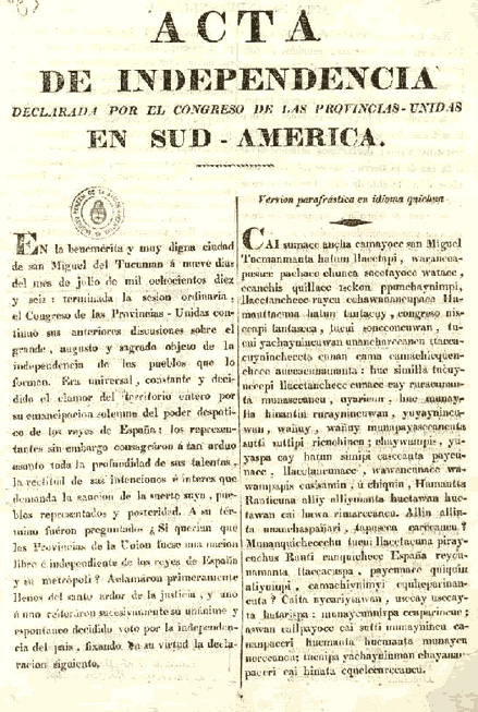 Original del Acta de Independencia, clic para ampliar - BonziWeb