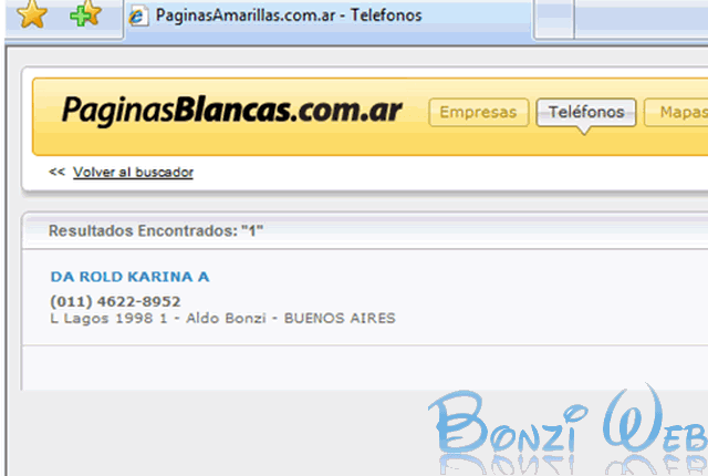 Telefono en la guia telefonica de los volquetes - BonziWeb